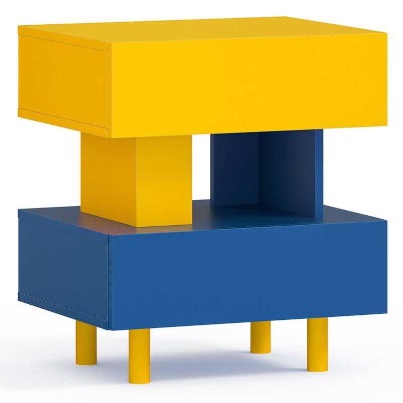 Chic Storage Nightstand in Yellow & Blue