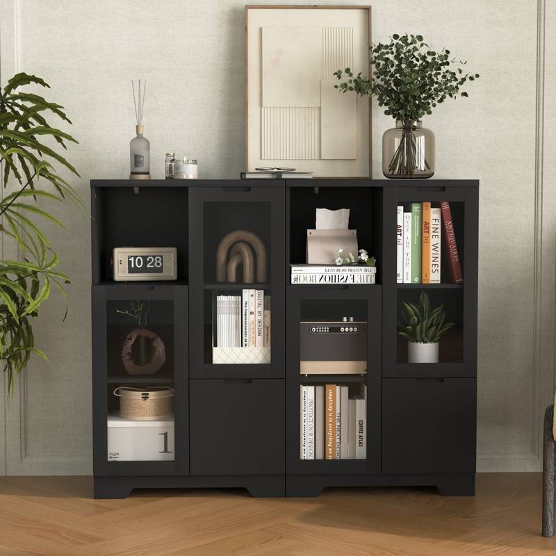 Chic Black Glass-Front Cabinet for Living & Bedroom Storage