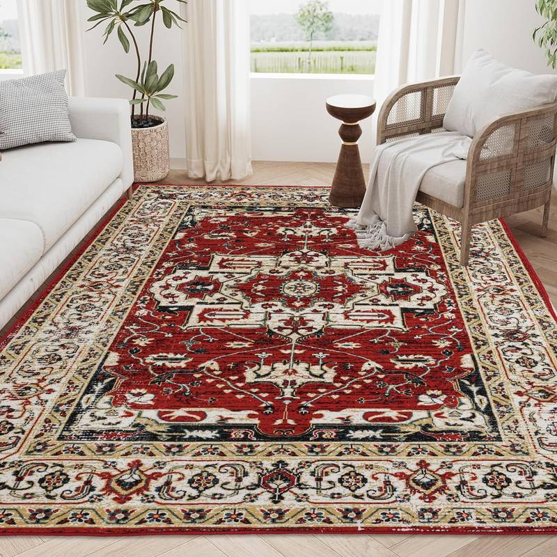 Vintage Boho Flower Rug – Washable & Non-Slip