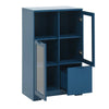 Navy Blue Glass-Front Cabinet with Open Storage