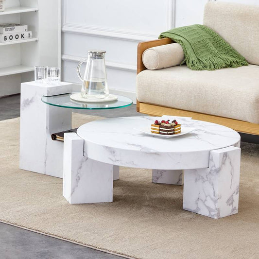 Chic Marble-Textured Coffee & Side Table Set