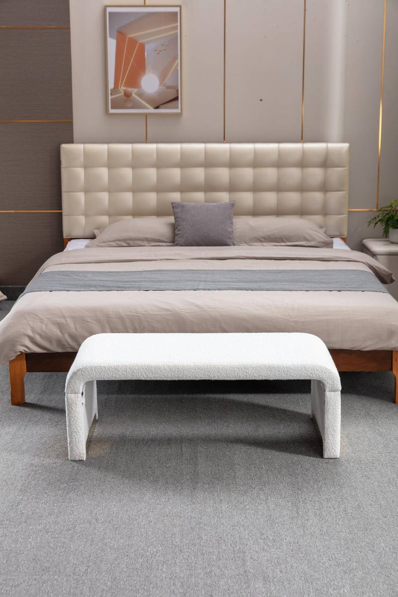 Chic Ivory Boucle Ottoman with Gold Legs