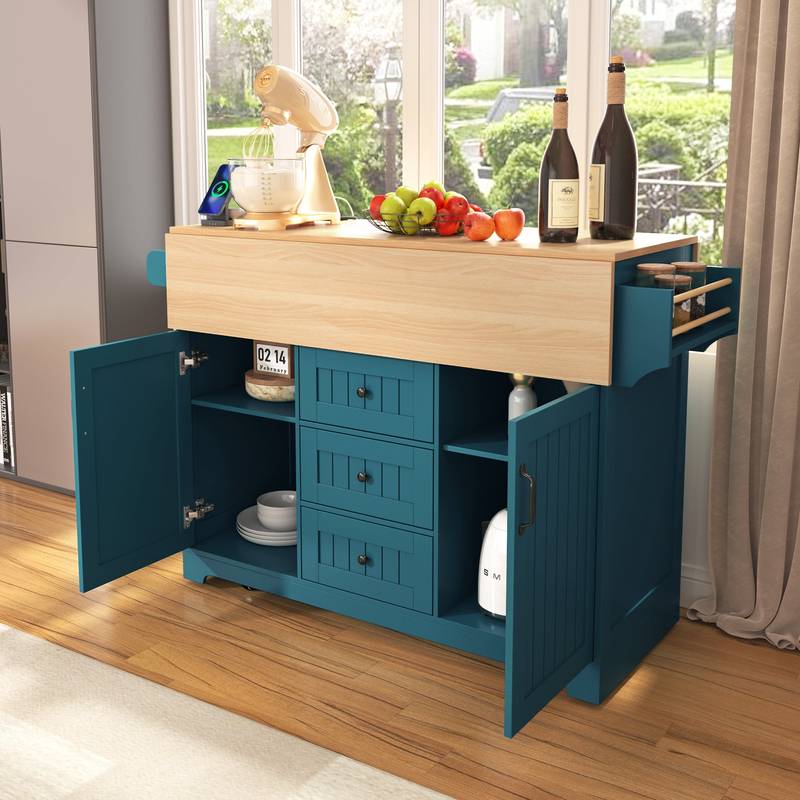 Versatile Rolling Kitchen Island with Drop Leaves and Power Outlet