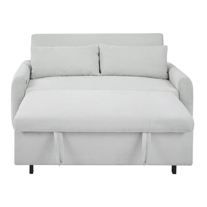 Light Blue Sleeper Sofa with USB Ports and Pillows