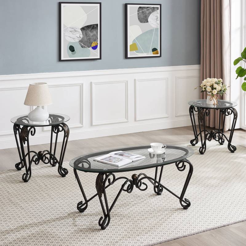 Rustic Chic Glass Coffee Table Trio