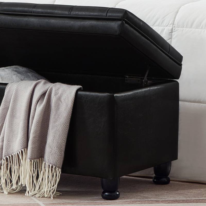 Chic Black Storage Bench with Tufted Detail