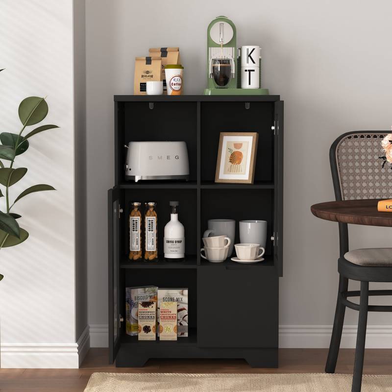 Chic Black Glass-Front Cabinet for Living & Bedroom Storage
