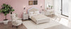 Cozy Glow Bedroom Set: Wood Bed with LED Headboard & Nightstands in Cream Grey