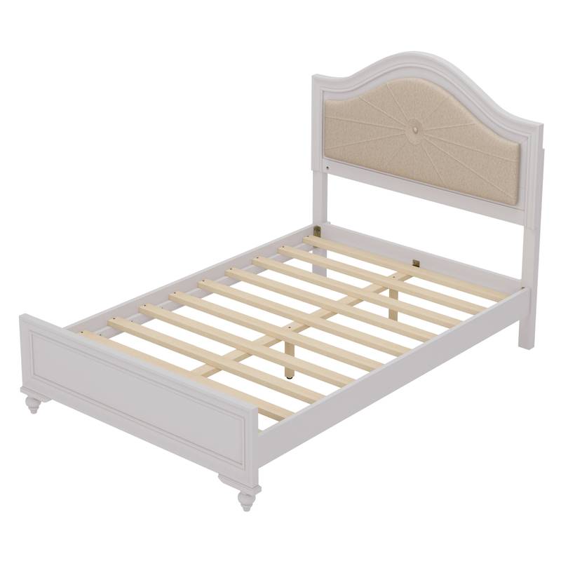 Cozy Glow Bedroom Set: Wood Bed with LED Headboard & Nightstands in Cream Grey