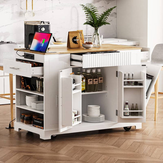 Chic Kitchen Island with Hidden Trash & Storage Solutions