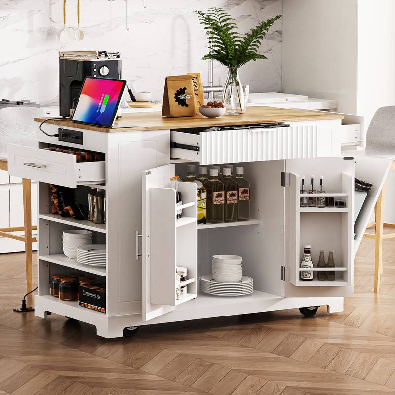 Chic Kitchen Island with Hidden Trash & Storage Solutions
