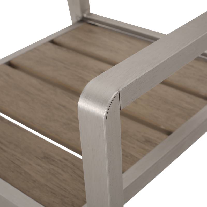 Stylish Outdoor Aluminum Dining Chairs with Natural Wood Look - Set of Two