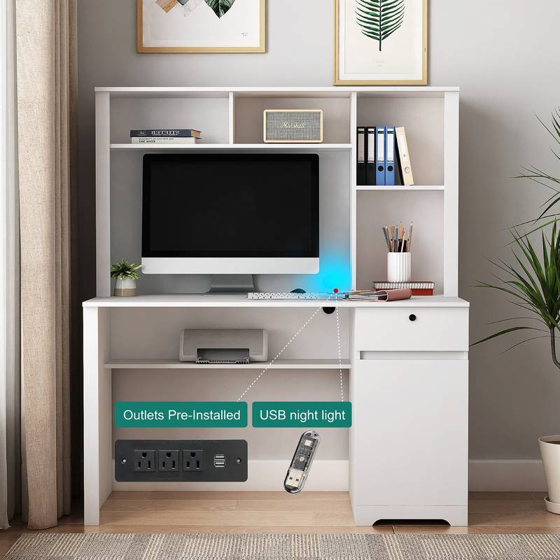 Smart Study Station: Stylish Desk with Storage and Charging Hub