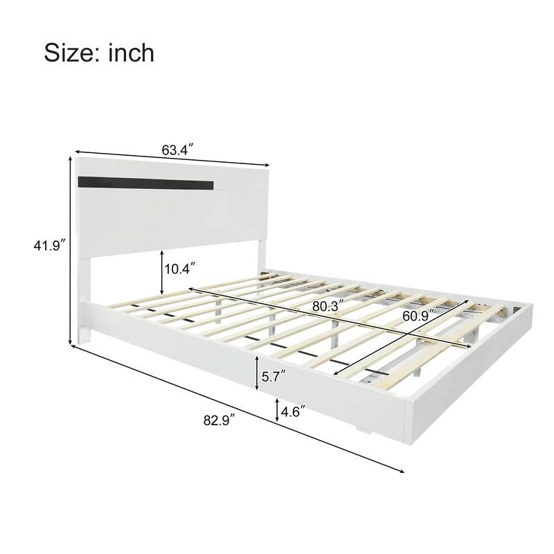 Sleek White LED Bedroom Set with Floating Bed & Nightstands