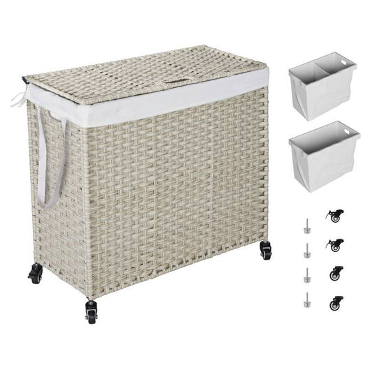 Stylish Grey Laundry Hamper with Removable Bags and Wheels