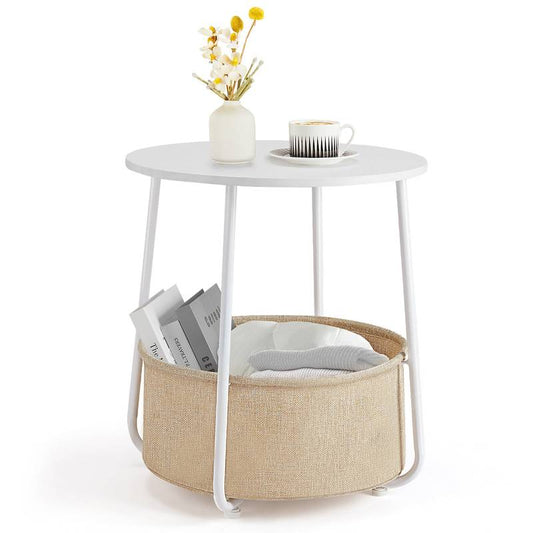 Chic Round Side Table with Fabric Basket