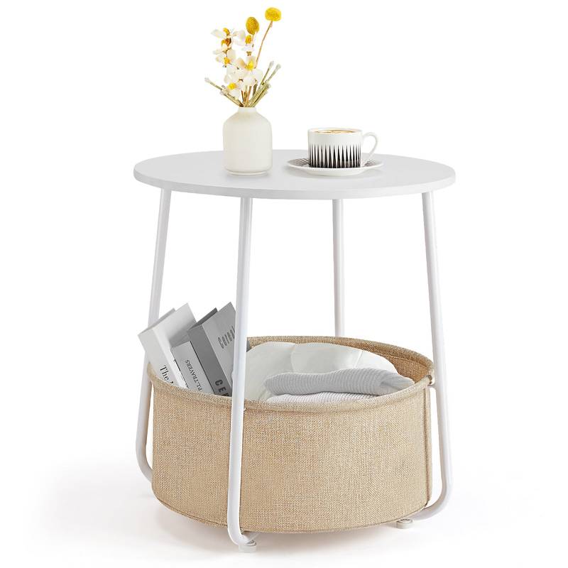 Chic Round Side Table with Fabric Basket