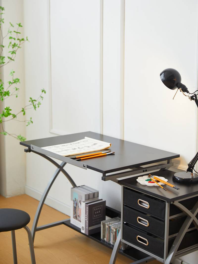 Sleek Drawing Desk with Stool