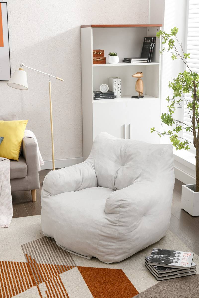 Cozy Ivory Velvet Memory Foam Bean Bag Chair