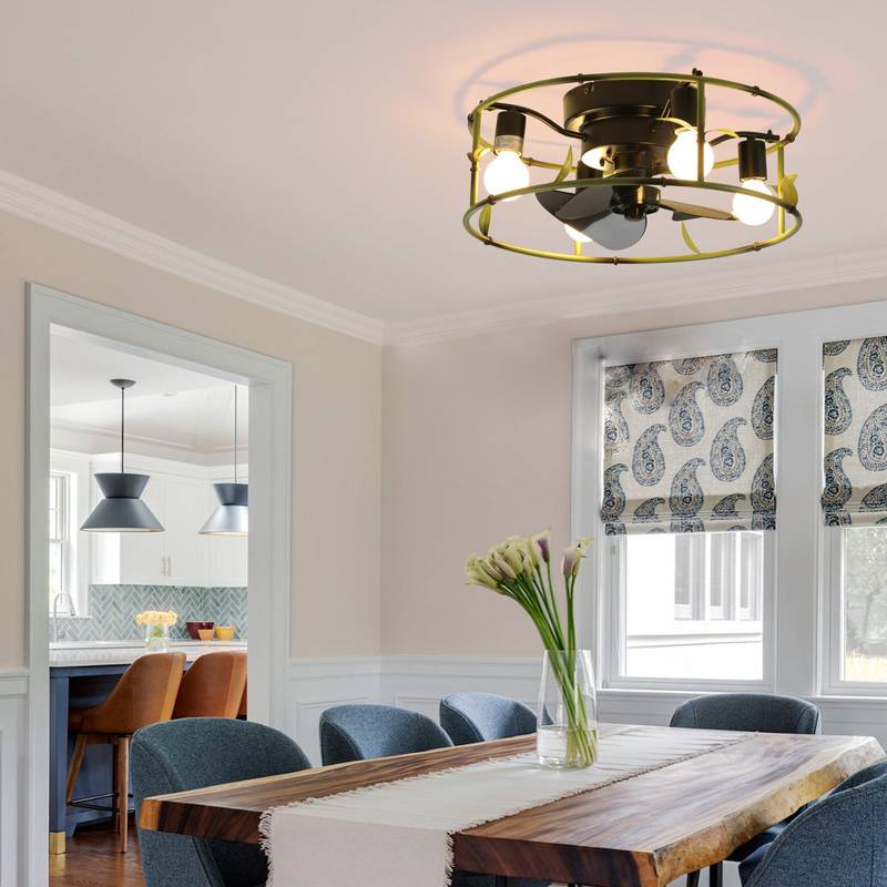Chic Green Flush Mount Ceiling Fan with Lights & Remote