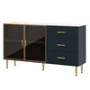 Chic Navy Buffet with Marble Top and Glass Doors
