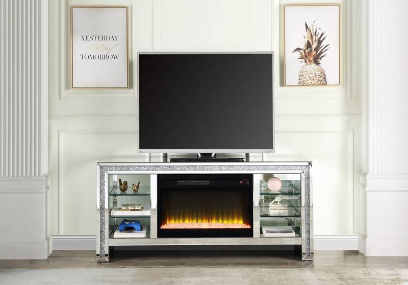 Glam Fireplace TV Stand with LED & Faux Diamonds
