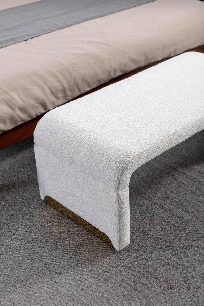 Chic Ivory Boucle Ottoman with Gold Legs
