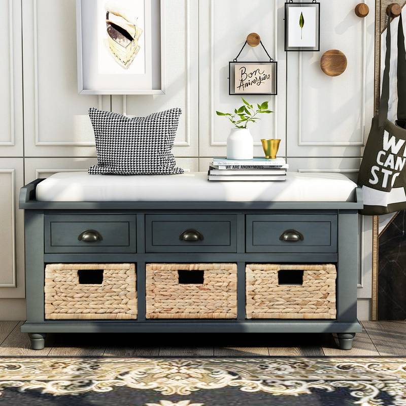 Rustic Charm Storage Bench with Baskets