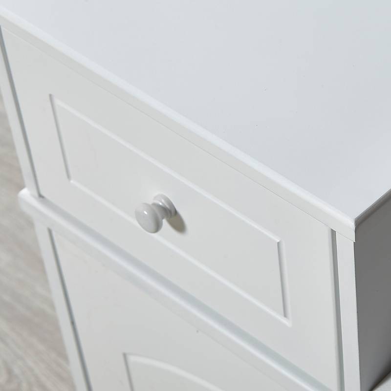 Cozy White Shoe Storage Bench with Cushion and Adjustable Drawer