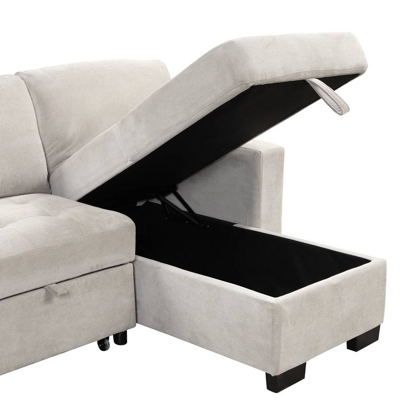 Chic Light Gray Chaise Lounge with Hidden Storage and USB Charger