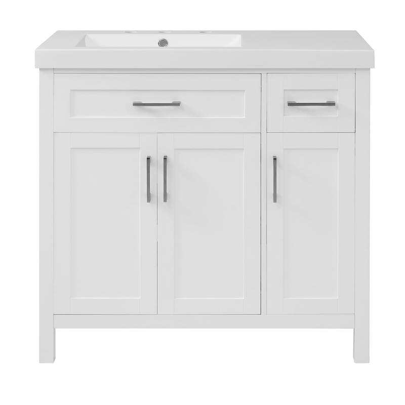 Elegant White Bathroom Vanity with Integrated Sink and Ample Storage