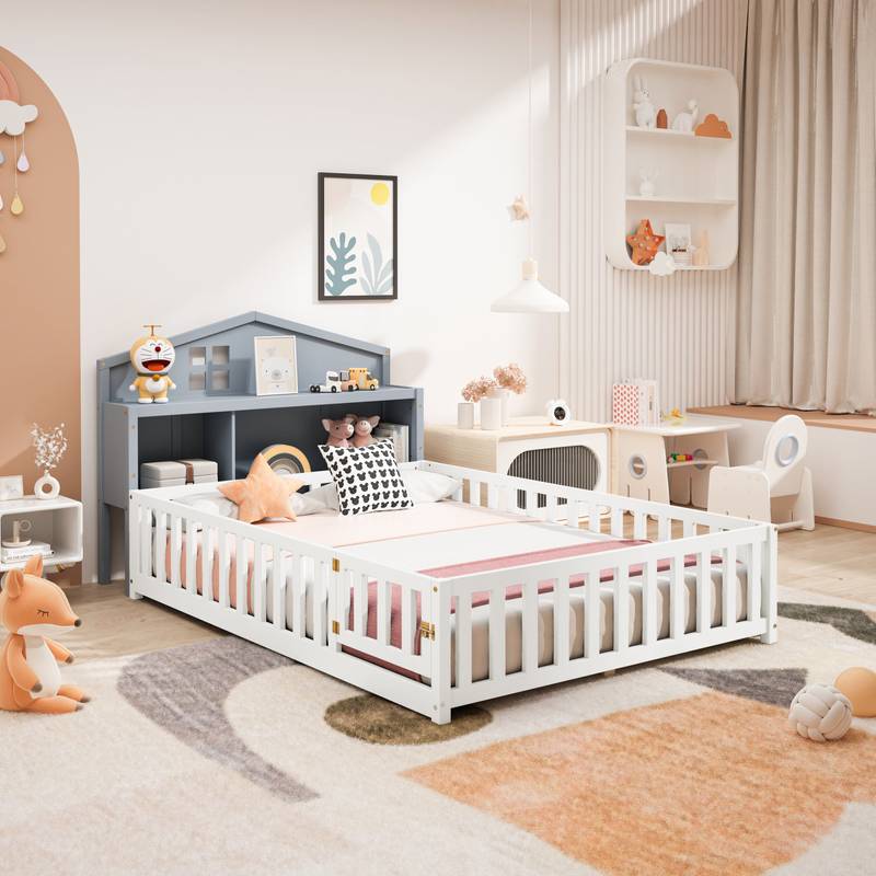 Stylish Montessori Bed Headboard with Storage - Grey