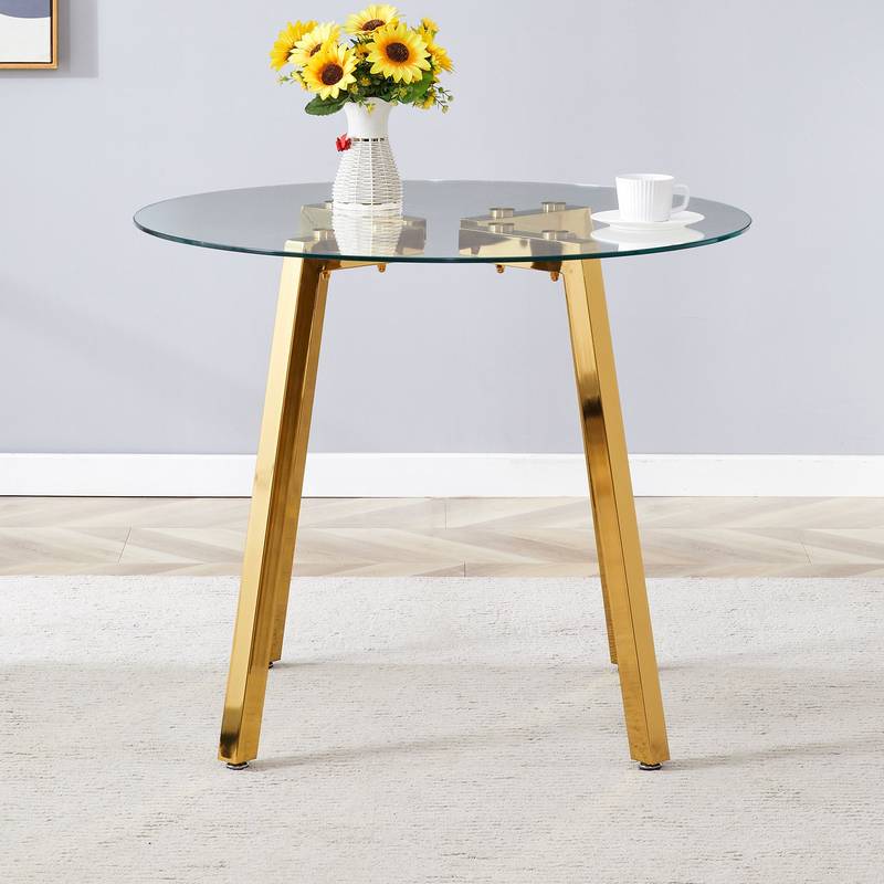 Chic Gold-Base Round Glass Dining Table