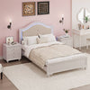 Cozy Glow Bedroom Set: Wood Bed with LED Headboard & Nightstands in Cream Grey