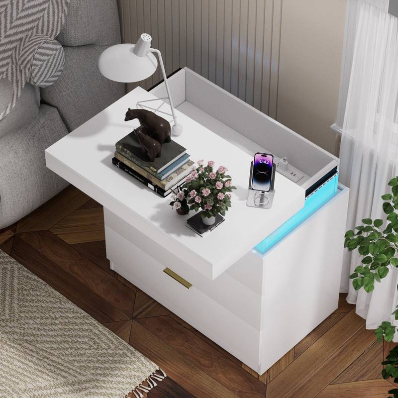 Dreamy Nightstand with Charging Hub & LED Glow