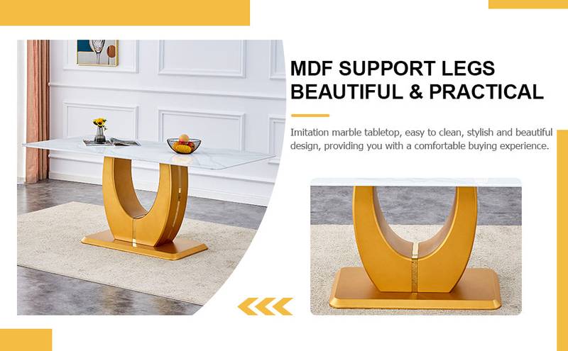 Elegant Marble-Style Dining & Desk Table with Gold Legs