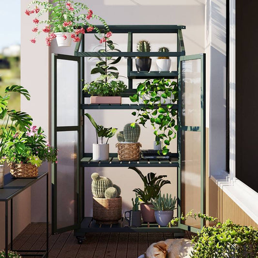 EasyMove Greenhouse: Portable Wooden Oasis with Adjustable Shelves