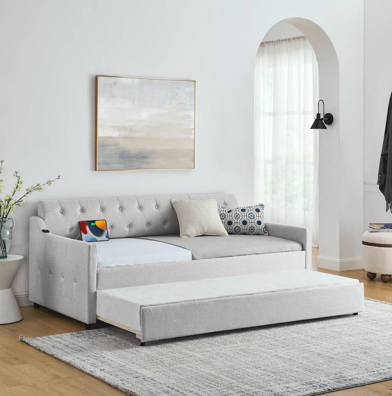 Cozy Beige Daybed with USB Trundle