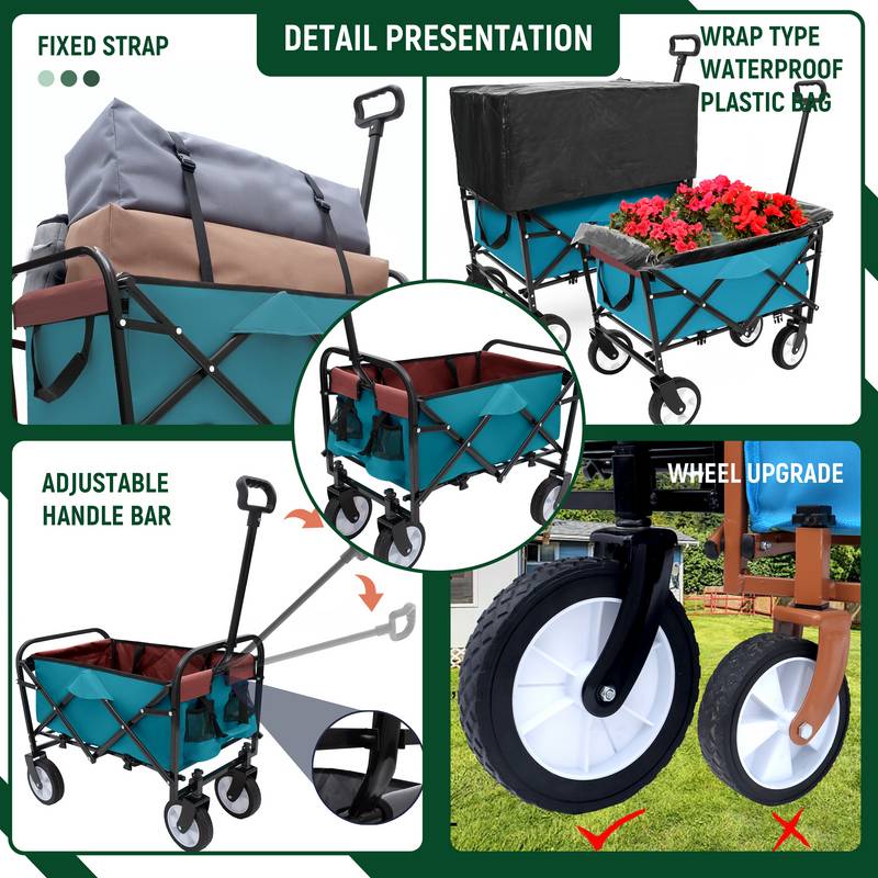 Cyan Collapsible Utility Wagon with Liners