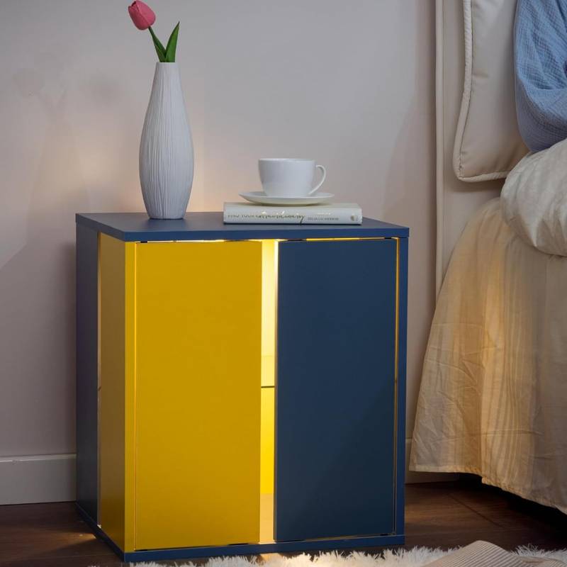 Farmhouse LED Nightstand with Glass Shelves