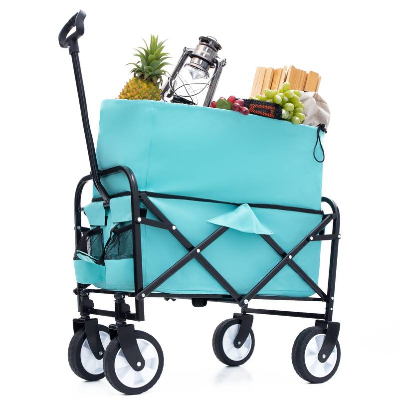 Blue Folding Utility Wagon - Your Go-To Cart for Beach Trips, Shopping, and More!