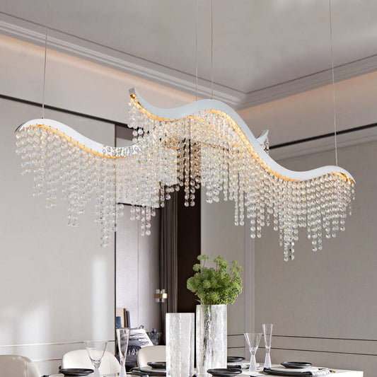 Radiant Wave LED Crystal Chandelier - Adjustable Color & Height for Luxurious Spaces