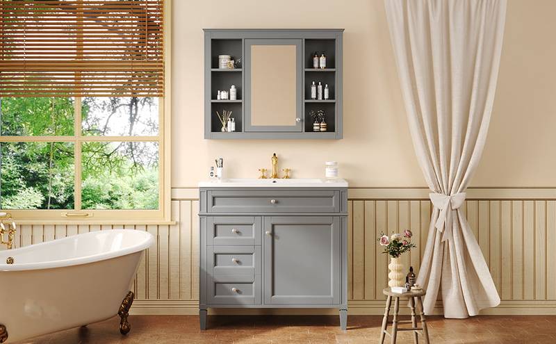 Royal Blue Modern Bathroom Vanity with Mirror and Storage