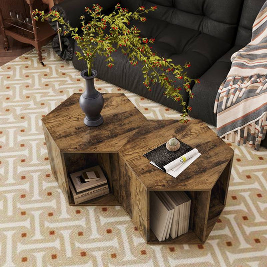 Chic Hexagon Wood Coffee & Side Table Set
