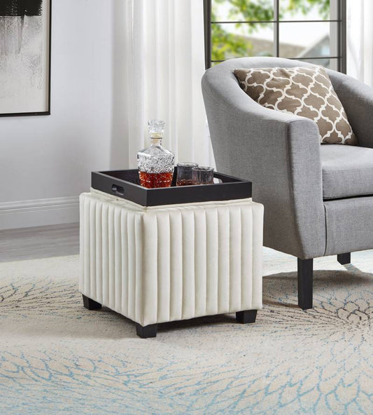 Cozy Velvet Storage Ottoman with Tray