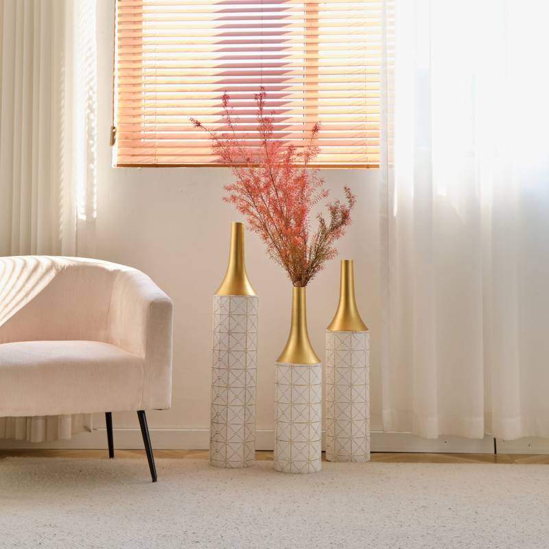 Gorgeous White Metal Vase Trio