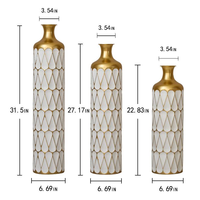Chic Droplet Trio: Modern White Metal Vases
