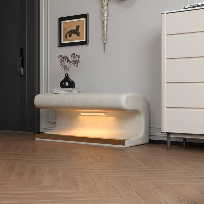 Stylish LED Entryway Bench with Leather Upholstery