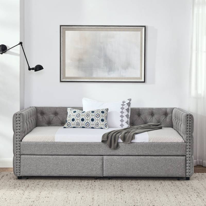 Chic Grey Twin Daybed with Storage Drawers