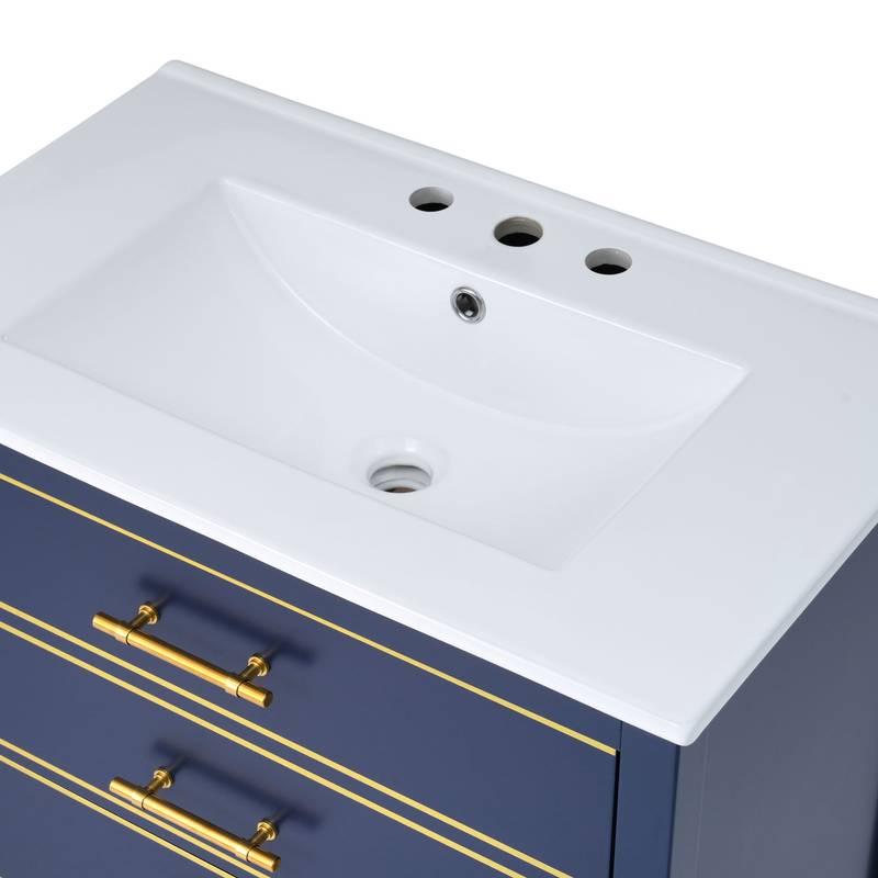Navy Chic Bathroom Vanity with Open Storage